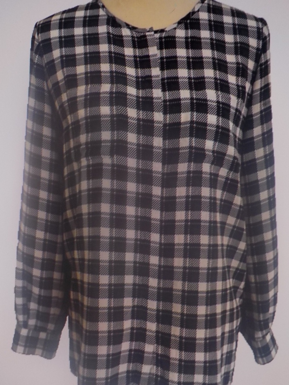 Silk Plaid Roll Long Sleeve Blouse